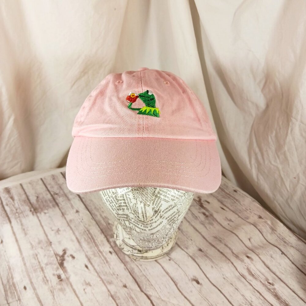 Kermit the Frog Sipping Tea Women's Pink Baseball Hat Adjustable Strap Back OS